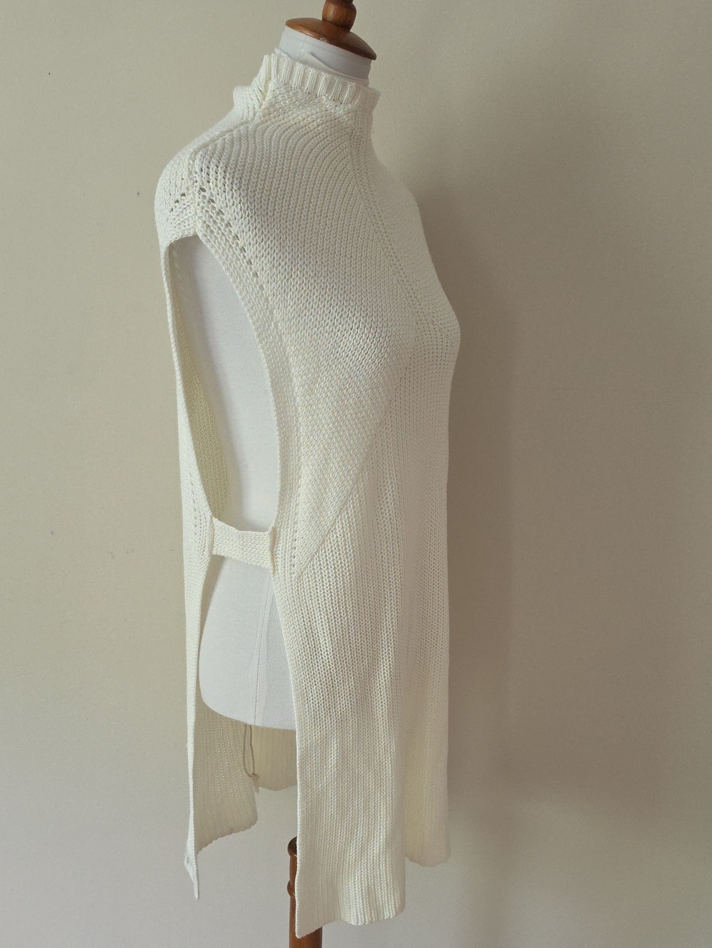 Joan Vass NY Sleeveless Cream Knit Tunic Sweater - Elegant High Neck Poncho